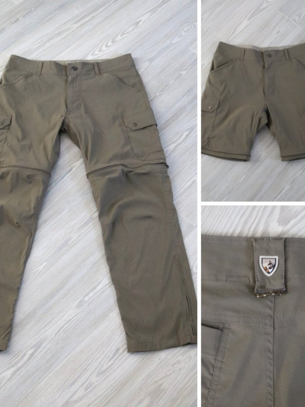 KUHL Stealth Convertible Performance Hiking Pants Mens Tan Cargo Outdoor 34 x 30